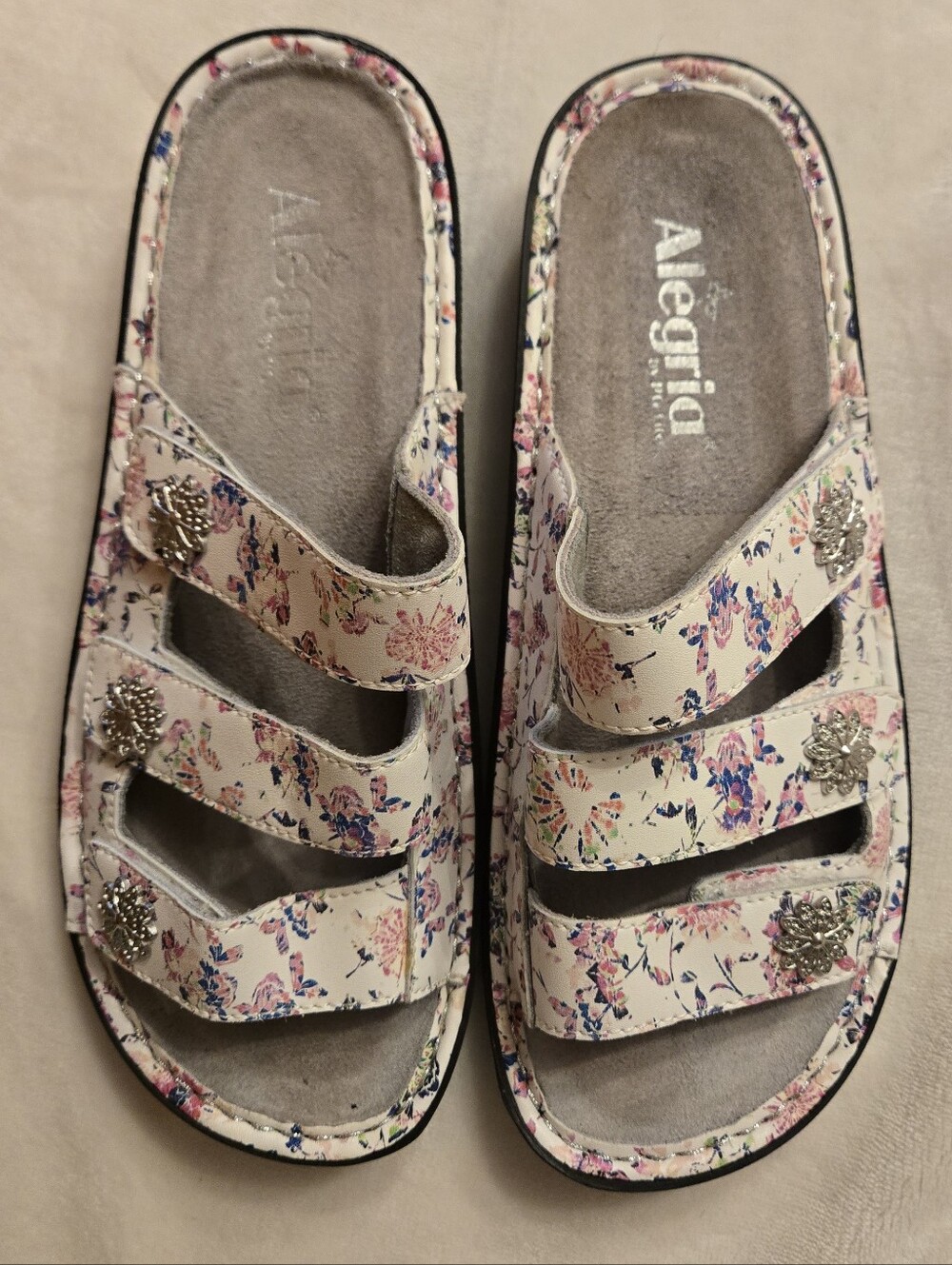 Alegria Floral Multi-Color Strappy Slip-On Sandals